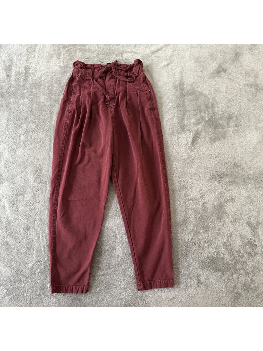 Free People Burgundy High Rise Belted Tapered Pants Jeans XS Paperbag